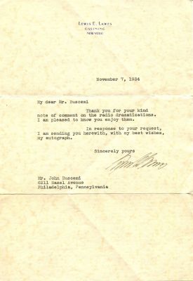 LAWES LEWIS E.: (1883-1947) American prison warden, a proponent of prison reform. Lawes served 