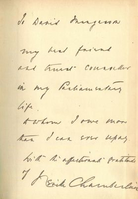 CHAMBERLAIN NEVILLE: (1869-1940) British Prime Minister 1937-40. Book signed, being an 