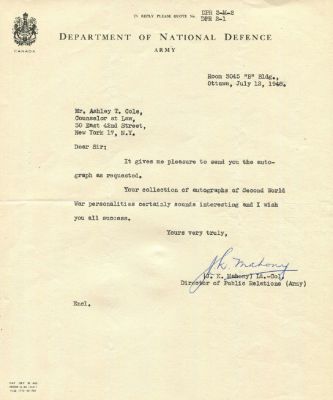 VICTORIA CROSS: Small selection of signed pieces and cards, T.L.S. (1) by various Canadian 