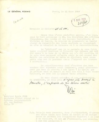 KOENIG MARIE JOSEPH: (1898-1970) French General of WWII. Posthumously appointed Marshal of 