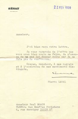 LAVAL PIERRE: (1883-1945) French Politician, Prime Minister of France 1931-32 & 1935-36. He 