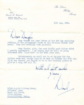 CAMPBELL DONALD: (1921-1967) British Car & Motorboat Racer, World Land and Water Speed Record 