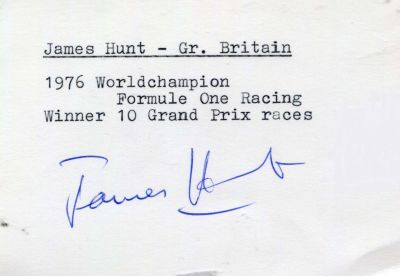 HUNT JAMES: (1947-1993) British Motor Racing Driver, Formula One World Champion 1976. Bold blue 