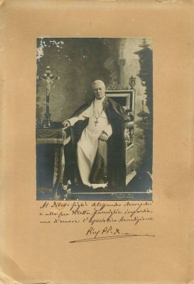 PIUS X POPE SAINT: (1835-1914) Pope of the Catholic Church 1903-14. A good signed 7.5 x 10.5 