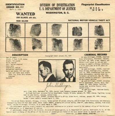 [DILLINGER JOHN]: (1903-1934) American Bank Robber. An original printed small 4to Wanted poster 