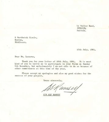 RAMSEY ALF: (1920-1999) English football player and manager of the England national team 