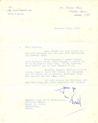 CAMPBELL DONALD: (1921-1967) British Car & Motorboat Racer, World Land and Water Speed Record 