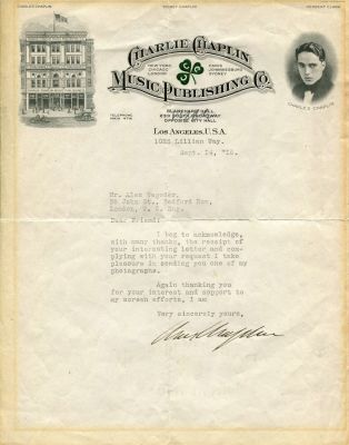 CHAPLIN CHARLES: (1889-1977) English film comedian, Academy Award winner. T.L.S., Chas Chaplin 