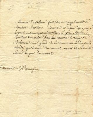 [VOLTAIRE]: (1694-1778) French Enlightenment Writer and Philosopher. Voltaire is a pseudonym 