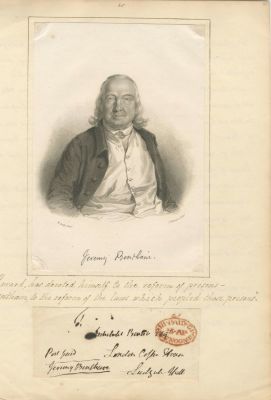 BENTHAM JEREMY: (1748-1832) English philosopher, jurist and social reformer, regarded as the 