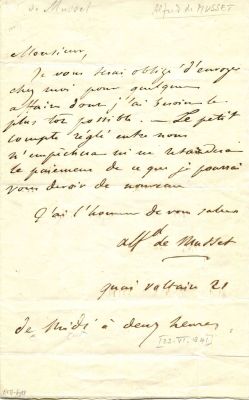 MUSSET ALFRED DE: (1810-1857) French Poet and Novelist. Best known for his autobiographical 