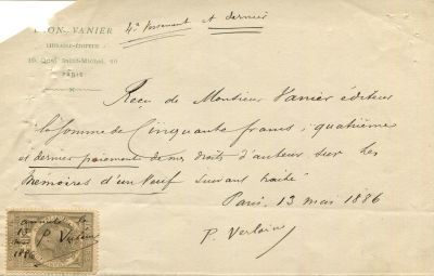 VERLAINE PAUL: (1844-1896) French Poet. Considered one of the greatest in French poetry. A.N.S. 