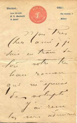 MARINETTI FILIPPO TOMMASO: (1876-1944) Italian Poet. Founder of the Futurist movement. 