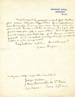 ARAGON LOUIS: (1897-1982) French poet, one of the leading voices of the surrealist movement in 