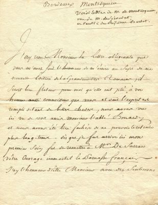 MONTESQUIEU: (1689-1755) Charles Louis de Secondat, Baron de La Brede et de Montesquieu. French 