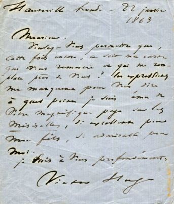 HUGO VICTOR: (1802-1885). `how moved I am by your 