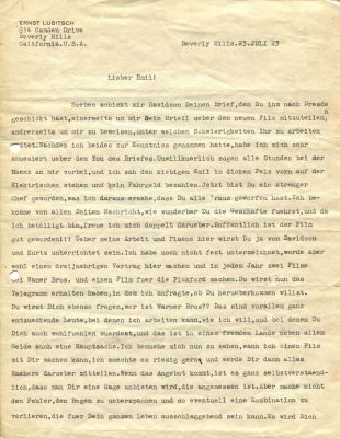 LUBITSCH ERNST: (1892-1947). Lubitsch lures Jannings 