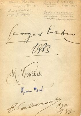 COMPOSERS: An 8vo page removed from an autograph album individually signed by Maurice Ravel 
