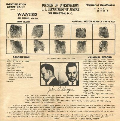 [DILLINGER JOHN]: (1903-1934). <span style="font-size: 11.0pt; line-height: 107%; font-family: 