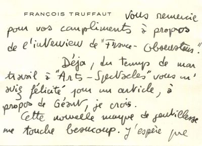 TRUFFAUT FRAN (1932-1984). ` I begin to like the theatre very 