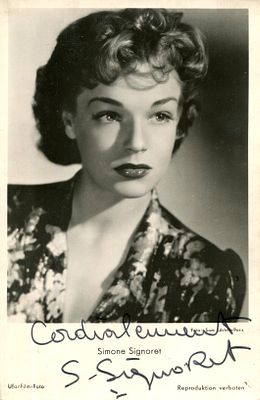 SIGNORET SIMONE: (1921-1985) French Actress. Vintage signed 3.5 x 5.5 postcard photograph by the 
