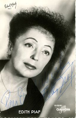 PIAF EDITH: (1915-1963) French Singer. Vintage signed and inscribed 3.5 x 5.5 photograph of 