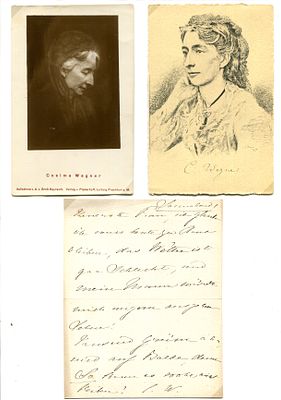 WAGNER COSIMA: (1837-1930) born Francesca Cosima Liszt. Illegitimate daughter of Liszt. Second 