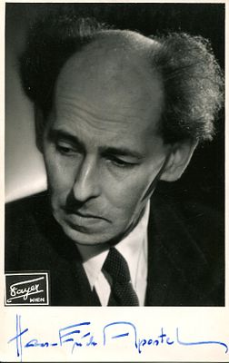 APOSTEL HANS ERICH: (1901-1972) German-born Austrian composer. Vintage signed 3.5 x 5.5 postcard 