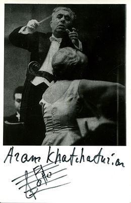 KHATCHATURIAN ARAM: (1903-1978) Russian Composer. A very fine signed 3.5 x 5.5 postcard 