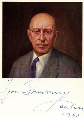 STRAVINSKY IGOR: (1882-1971) Russian composer, conductor and pianist. Blue ink signature ( 