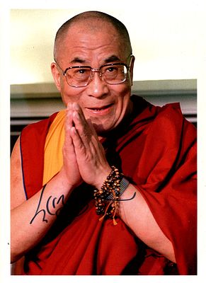 DALAI LAMA: (1935- ) Tibetan Spiritual Leader, Nobel Peace Prize winner, 1989. A good signed 
