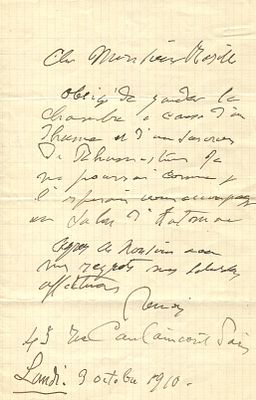 RENOIR PIERRE-AUGUSTE: (1841-1919) French Impressionist artist. A.L.S., Renoir , one page, 