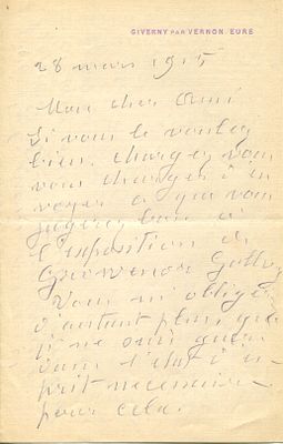 MONET CLAUDE: (1840-1926) &acute; &acute;My son Michel has fallen into bad company with a bunch of drunks 