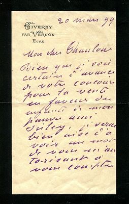 MONET CLAUDE: (1840-1926) To fellow artist Frits Thaulow following the death of Sisley. MONET 