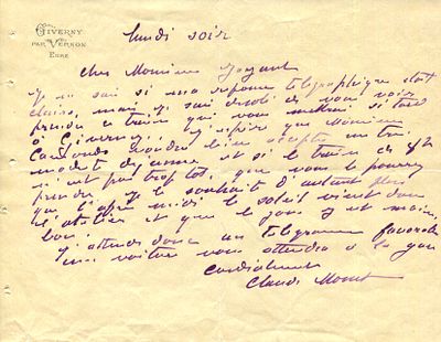 MONET CLAUDE: (1840-1926) Monet warns a visitor to Giverny that &acute; in the afternoon the sun 