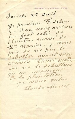 MONET CLAUDE: (1840-1926) French Impressionist painter. A.L.S., Claude Monet , one 