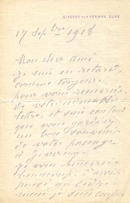 MONET CLAUDE: (1840-1926) French Impressionist painter. A.L.S., Claude Monet , three 