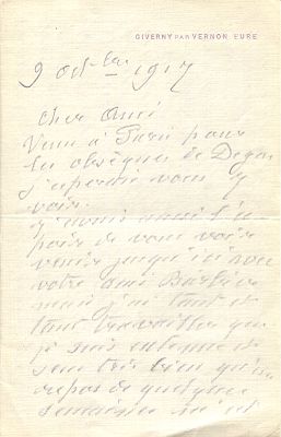 MONET CLAUDE: (1840-1926) Monet reveals his exhaustion at working on his monumental Water Lilies. 