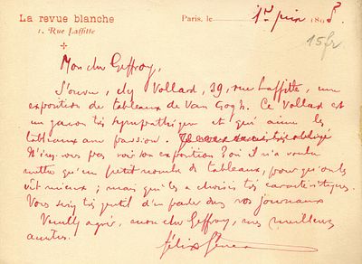 F&Eacute;N&Eacute;ON F&Eacute;LIX: (1861-1944) Announcing an exhibition of Van Gogh&acute; s paintings. F&Eacute;N&Eacute;ON F&Eacute;LIX: 