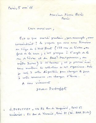 DUBUFFET JEAN: (1901-1985) French painter and sculptor, founder of the Art Brut movement. A 