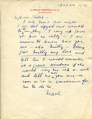 GERTLER MARK: (1891-1939) British painter. A scarce A.L.S., Mark , one page, 4to, Grove 