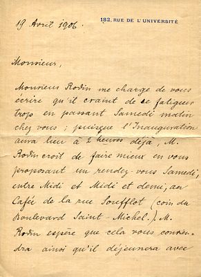 [RODIN AUGUSTE]: (1840-1917): RILKE RAINER MARIA: (1875-1926) Rilke writes on behalf of Rodin 