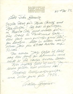 GROPIUS WALTER: (1883-1969) German Architect. Founder of the Bauhaus School. Widely regarded as 