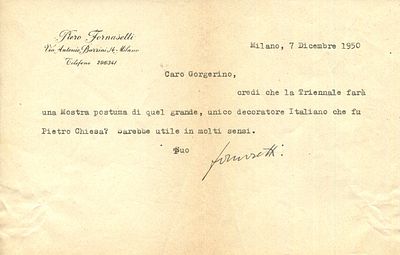 FORNASETTI PIERO: (1913-1988) Italian designer and artist. A scarce T.L.S., 