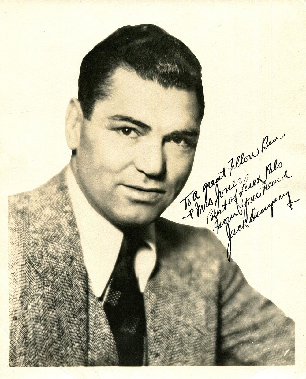 DEMPSEY JACK: (1895-1983) American boxer, World Heavyweight Champion 1919-26. Vintage signed 