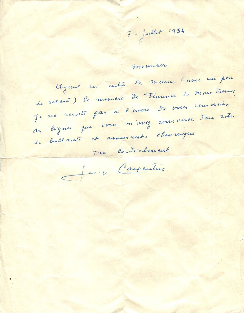 CARPENTIER GEORGES: (1894-1975) French boxer, World Light Heavyweight Champion 1920-22. A.L.S. 