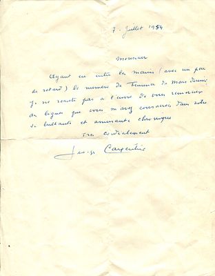 CARPENTIER GEORGES: (1894-1975) French boxer, World Light Heavyweight Champion 1920-22. A.L.S., 