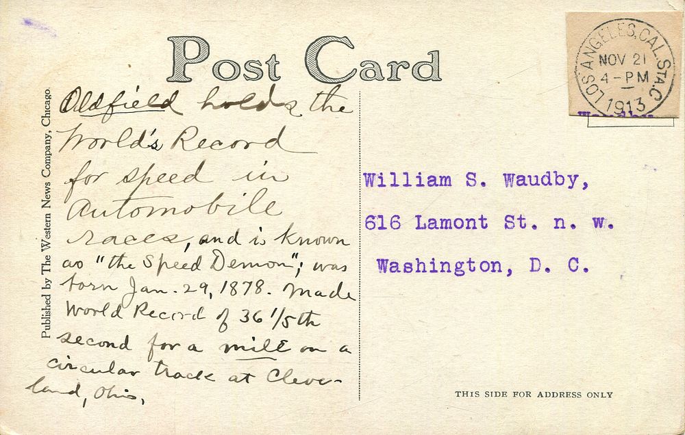 OLDFIELD BARNEY: (1878-1946) American pioneer racing driver, winner of the inaugural AAA 