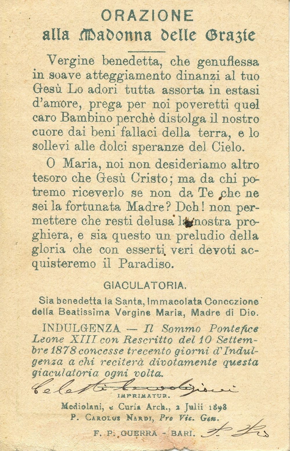 PIO OF PIETRELCINA: (1887-1968) Very rare blessing in the hand of Padre Pio. PIO OF PIETRELCINA: 