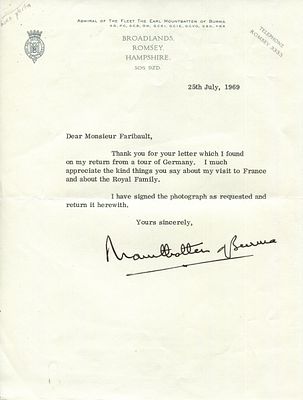 MOUNTBATTEN LOUIS: (1900-1979) British Admiral of World War II. T.L.S., Mountbatten of 